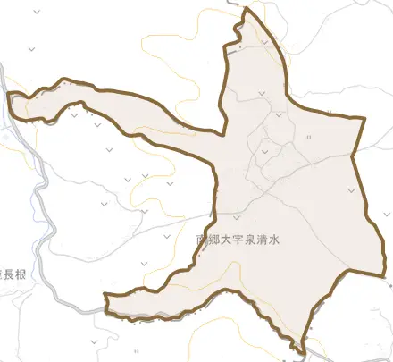 南郷大字泉清水とその周辺の地図。町の範囲を重ねている
