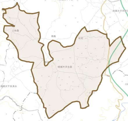 南郷大字大森とその周辺の地図。町の範囲を重ねている