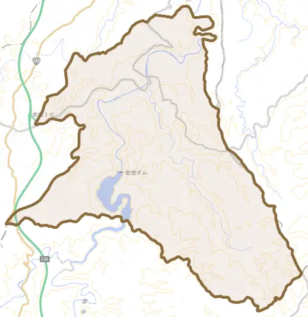 南郷大字島守とその周辺の地図。町の範囲を重ねている