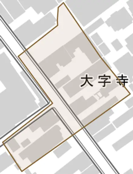 大字寺横町とその周辺の地図。町の範囲を重ねている