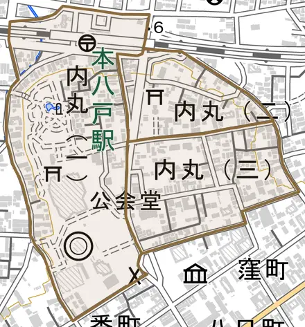 内丸とその周辺の地図。町の範囲を重ねている