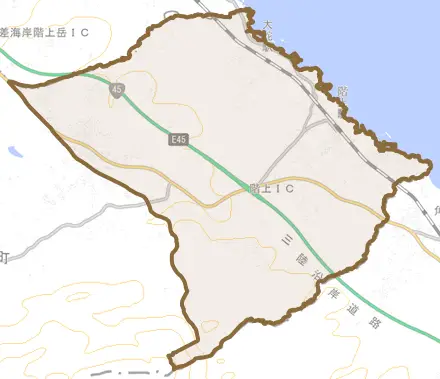大字道仏とその周辺の地図。町の範囲を重ねている