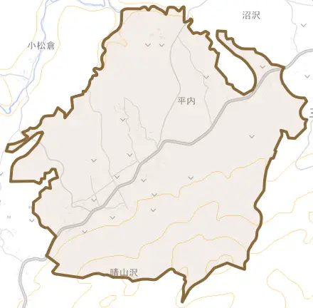 大字平内とその周辺の地図。町の範囲を重ねている