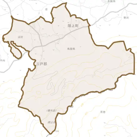 大字鳥屋部とその周辺の地図。町の範囲を重ねている