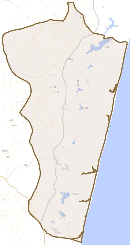 大字猿ケ森とその周辺の地図。町の範囲を重ねている