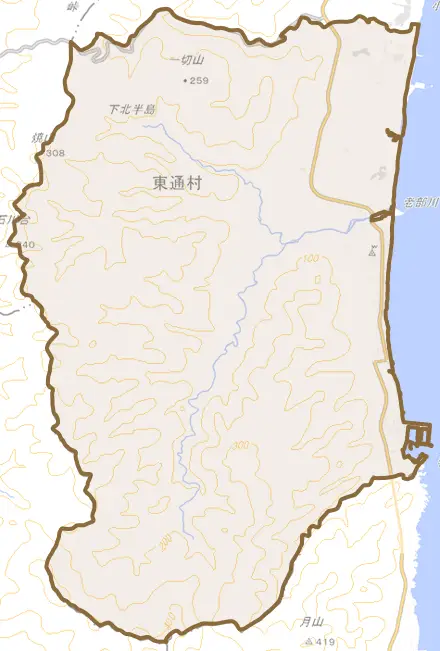 大字白糠とその周辺の地図。町の範囲を重ねている
