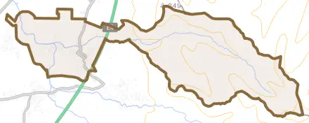 新屋とその周辺の地図。町の範囲を重ねている