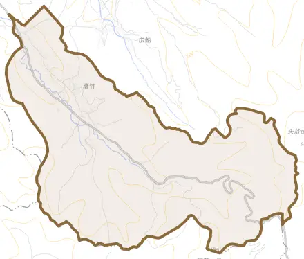 唐竹とその周辺の地図。町の範囲を重ねている