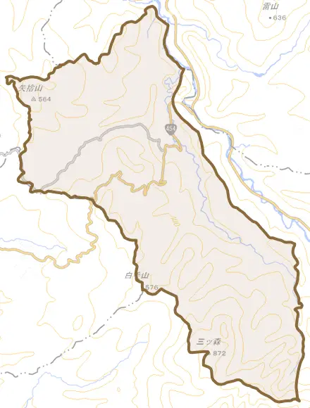 小国とその周辺の地図。町の範囲を重ねている
