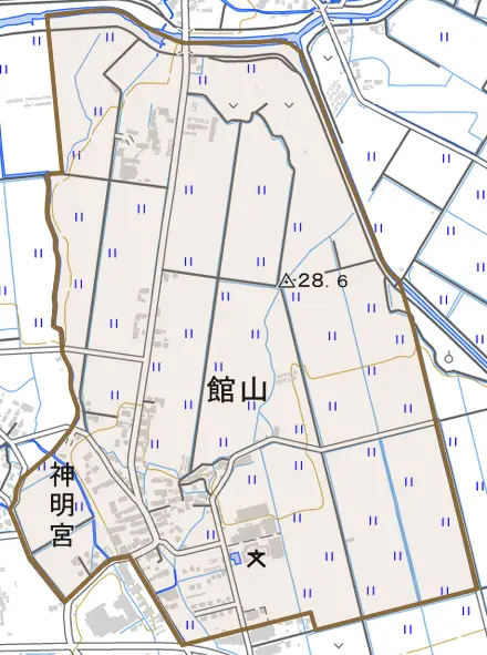 館山とその周辺の地図。町の範囲を重ねている
