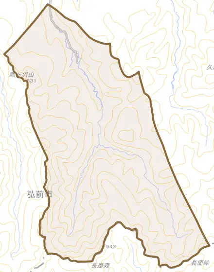 大字藍内とその周辺の地図。町の範囲を重ねている