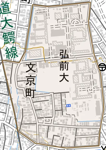 大字文京町とその周辺の地図。町の範囲を重ねている