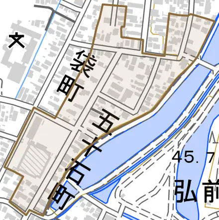 大字五十石町とその周辺の地図。町の範囲を重ねている