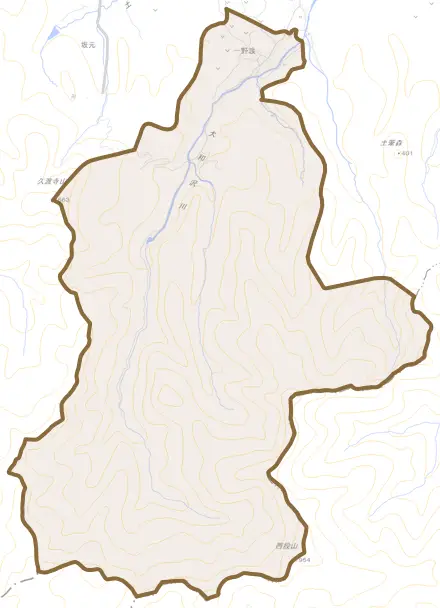 大字一野渡とその周辺の地図。町の範囲を重ねている
