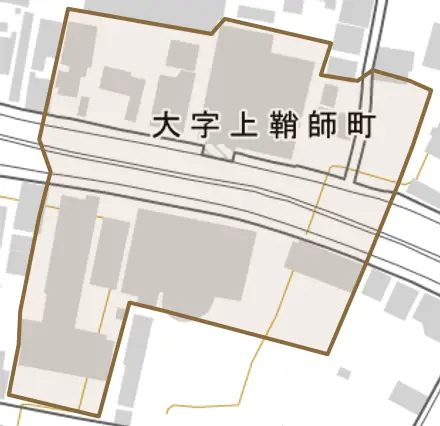 大字上鞘師町とその周辺の地図。町の範囲を重ねている