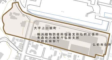 大字上白銀町とその周辺の地図。町の範囲を重ねている