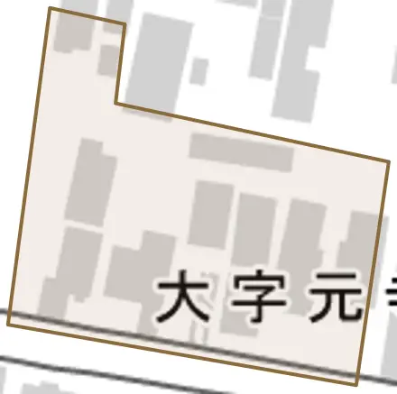 大字元寺町小路とその周辺の地図。町の範囲を重ねている