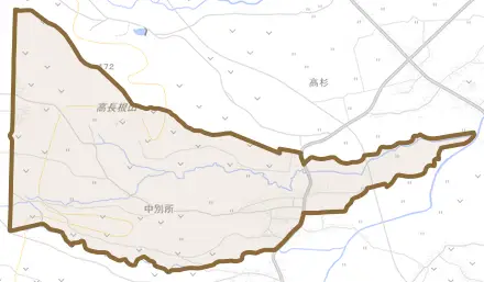 大字中別所とその周辺の地図。町の範囲を重ねている