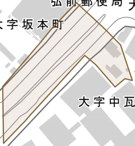 大字中瓦ケ町とその周辺の地図。町の範囲を重ねている