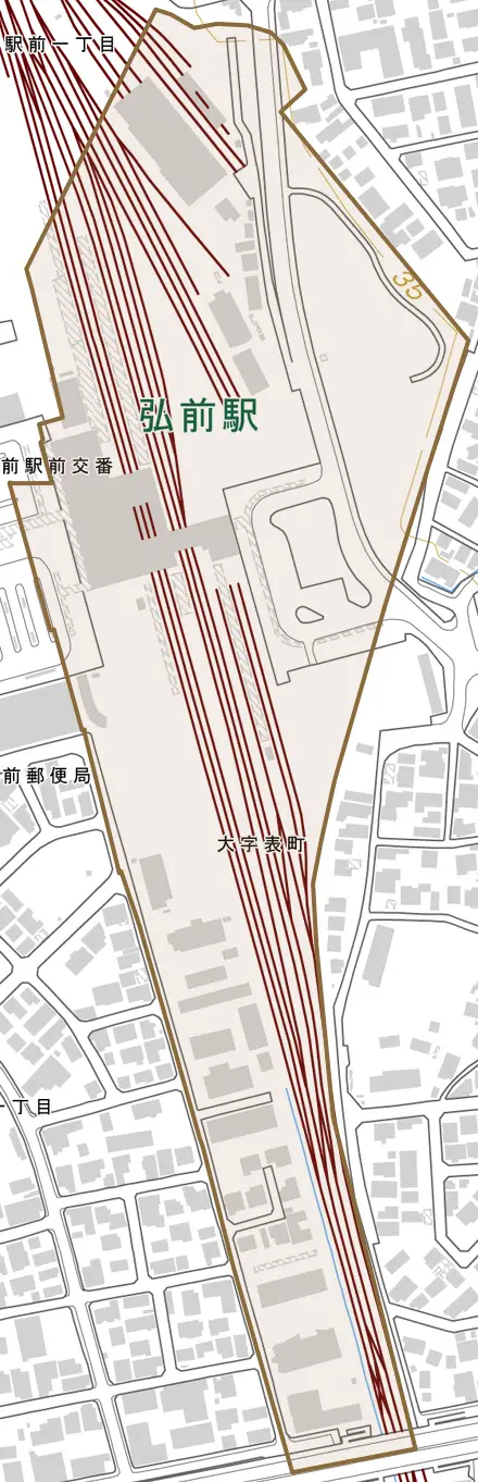 大字表町とその周辺の地図。町の範囲を重ねている