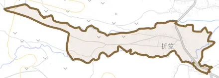 大字折笠とその周辺の地図。町の範囲を重ねている