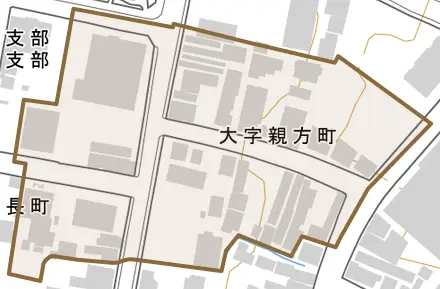 大字親方町とその周辺の地図。町の範囲を重ねている