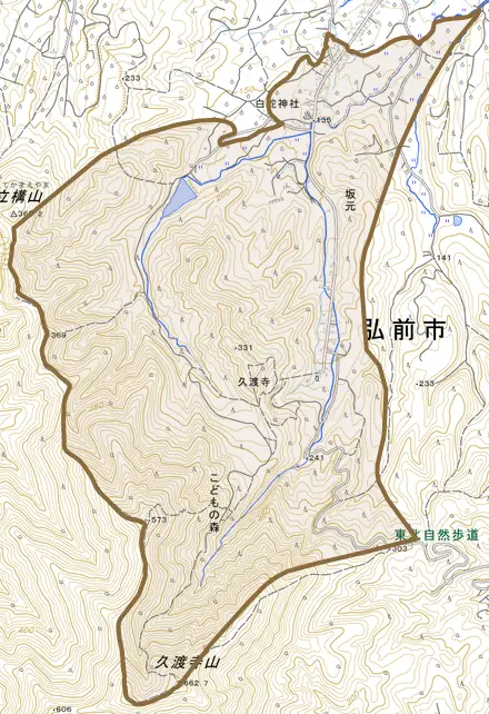 大字坂元とその周辺の地図。町の範囲を重ねている