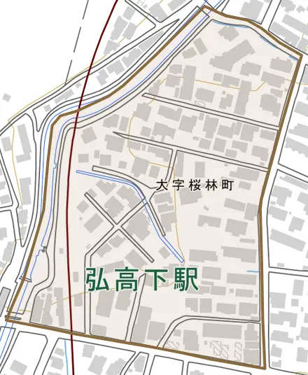 大字桜林町とその周辺の地図。町の範囲を重ねている