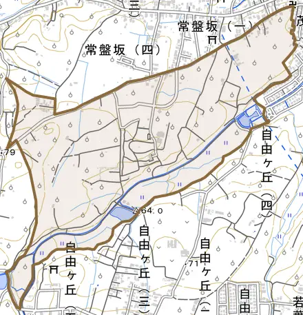 大字清水富田とその周辺の地図。町の範囲を重ねている