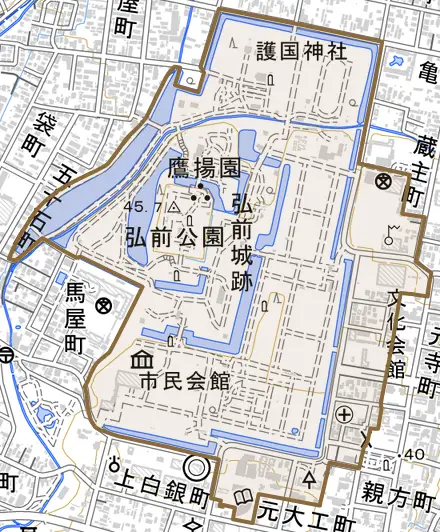 大字下白銀町とその周辺の地図。町の範囲を重ねている