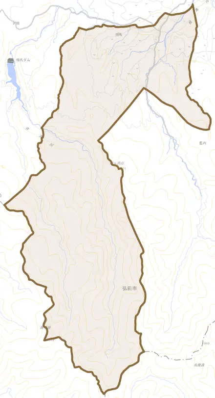 大字相馬とその周辺の地図。町の範囲を重ねている