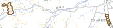 大字中野とその周辺の地図。町の範囲を重ねている