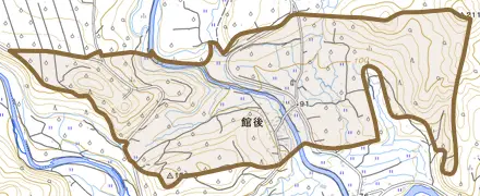大字館後とその周辺の地図。町の範囲を重ねている