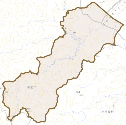 大字常盤野とその周辺の地図。町の範囲を重ねている