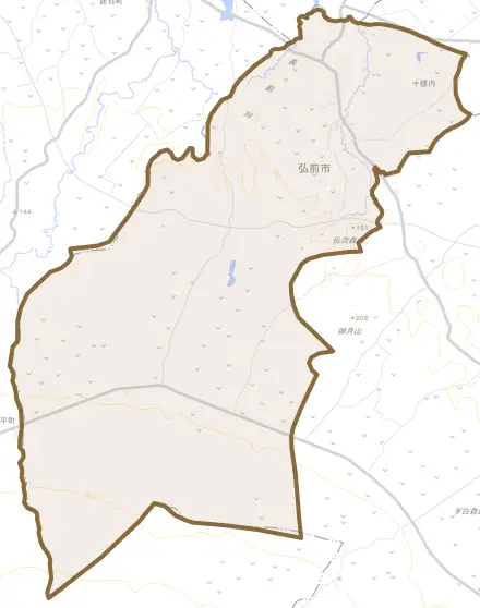 大字十腰内とその周辺の地図。町の範囲を重ねている