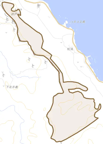 大字蛇浦とその周辺の地図。町の範囲を重ねている