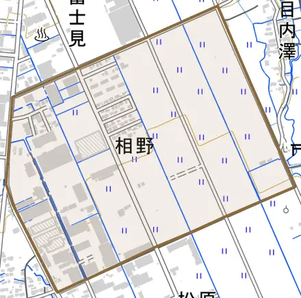 相野とその周辺の地図。町の範囲を重ねている