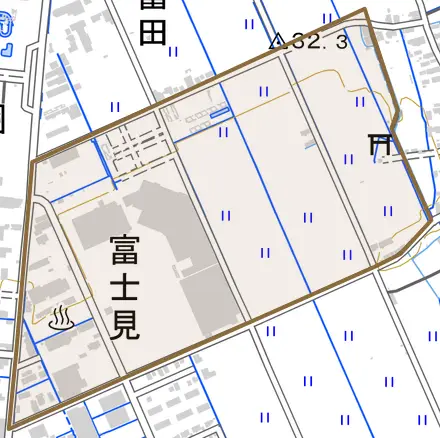 富士見とその周辺の地図。町の範囲を重ねている