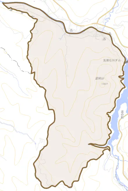 大字袋とその周辺の地図。町の範囲を重ねている