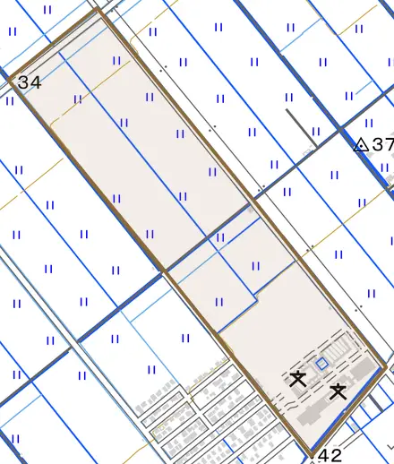 大字株梗木とその周辺の地図。町の範囲を重ねている