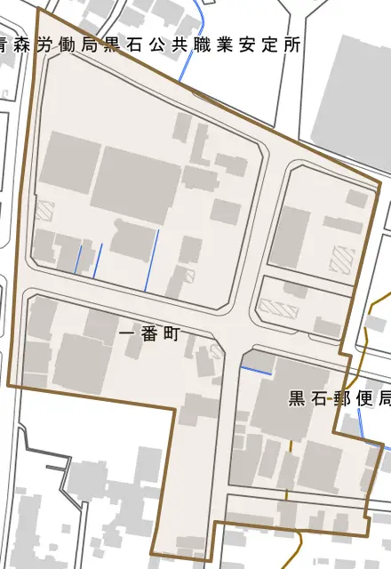 一番町とその周辺の地図。町の範囲を重ねている
