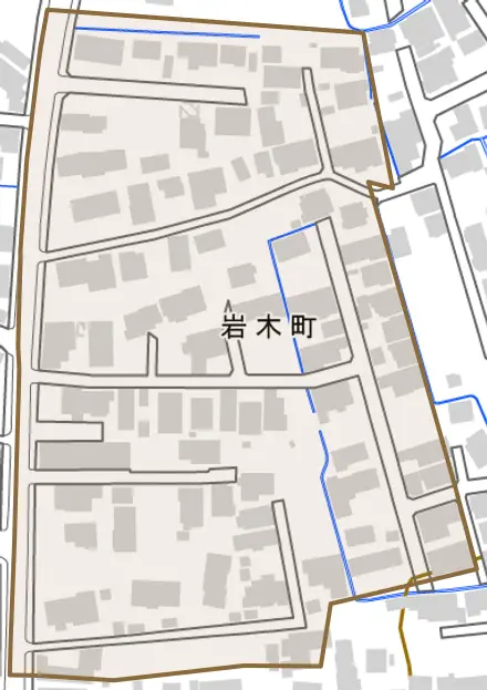 岩木町とその周辺の地図。町の範囲を重ねている