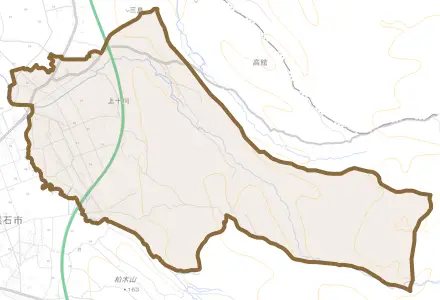 大字上十川とその周辺の地図。町の範囲を重ねている