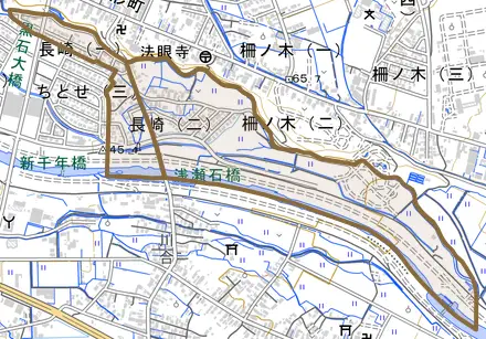 長崎とその周辺の地図。町の範囲を重ねている