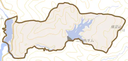 大字二庄内とその周辺の地図。町の範囲を重ねている