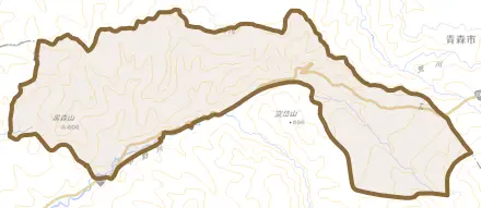 大字大川原とその周辺の地図。町の範囲を重ねている