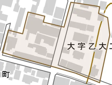 大字乙大工町とその周辺の地図。町の範囲を重ねている