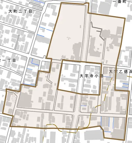 大字乙徳兵衛町とその周辺の地図。町の範囲を重ねている