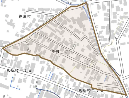 幸町とその周辺の地図。町の範囲を重ねている