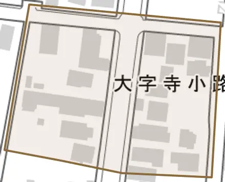 大字寺小路とその周辺の地図。町の範囲を重ねている